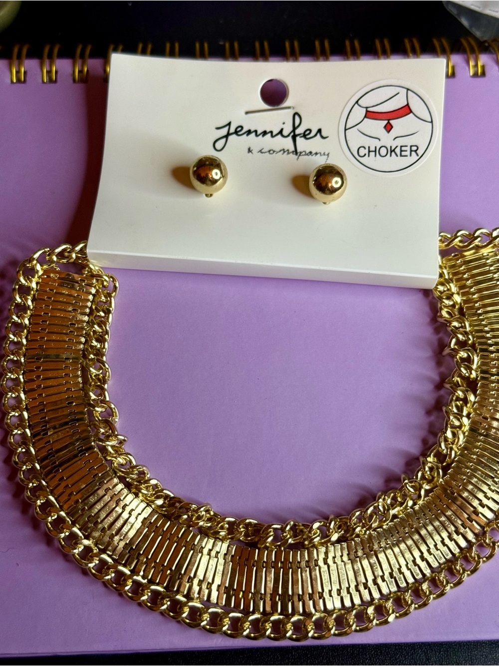 Gold Statement Choker Necklace with Matching Studs